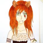 Catgirl mit rotem Haar, dargestellt mit Copicmarkern