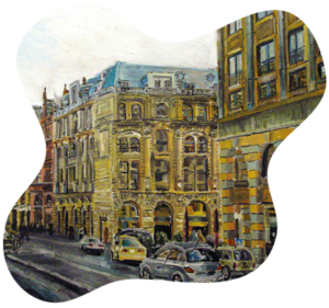 Zeichnung im Kurs Freie Kunst an der Kunstschule Berlin - kreative Präsentation von Stadt in Farbe